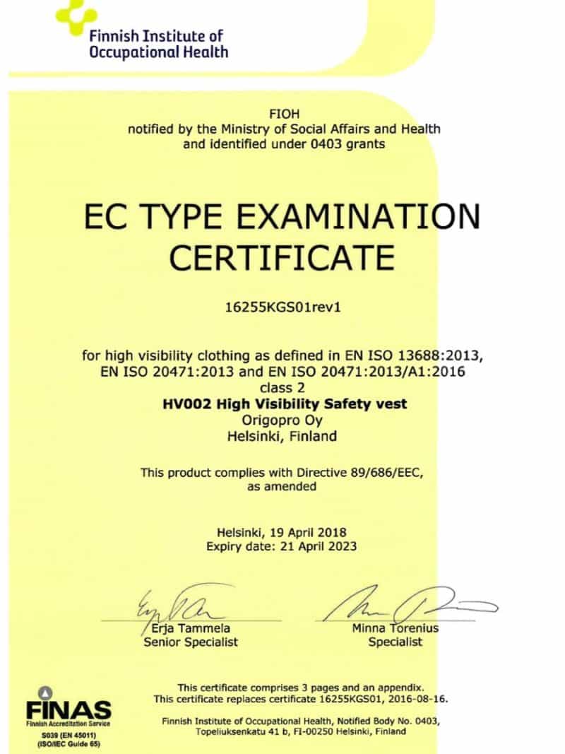HV002 EC type Examination certificate 1